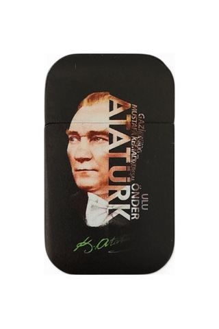 "ulu Önder Atatürk" Yazılı Portre Baskılı Mat Siyah Metal Çakmak - Özel Tasarım Çok Renk