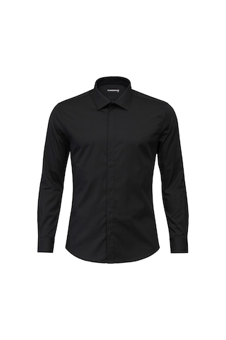 Erkek Klasik Gömlek Pamuklu Esnek Kumaş,slim Fit Uzun Kollu, Fransız Manşetli Plus Scorpion Siyah