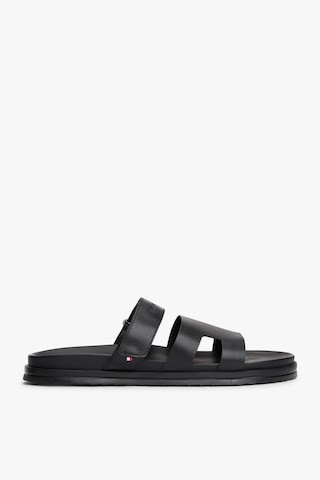 Tommy Hilfiger Erkek Ayarlanabilir Premium Siyah Deri Sandalet-13409 Siyah