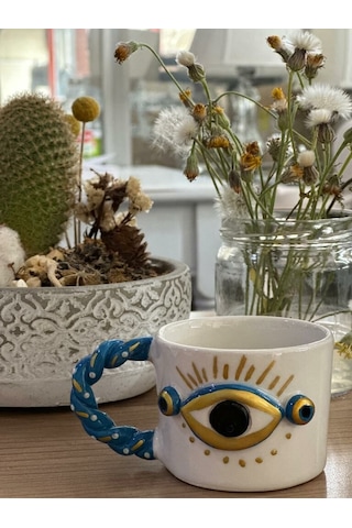 Burgu Kulp Gold Detay Göz 2 Noktalı Kalpli Mug Kupa Fincan