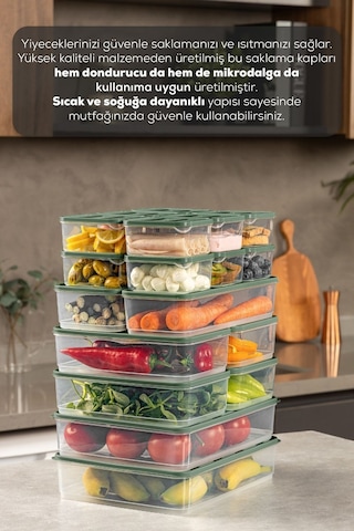 Vienev 20li Buzdolabı Dondurucu Organizer Ve Saklama Kabı Yeşil 12x 350ml 4x 1,75lt 2x 1,65lt 2x 3,5lt Yeşil
