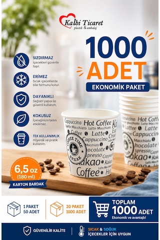Karton Bardak 6,5 Oz Sızdırmaz Erimez Kokusuz Kullan At Bardak Kağıt Bardak 1000