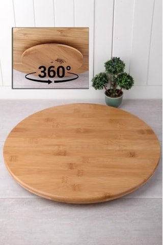 Deconox 36cm Dönerli Bambu Yuvarlak Pizza Ve Sunum Tepsisi, 360 Derece Dönebilen Kahvaltı Sunum, Piz Sku: Smg8690010537324 Açık Mavi