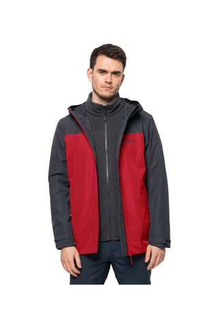 Jack Wolfskin Taubenberg 3IN1 Erkek Su Geçirmez Outdoor Mont Kırm