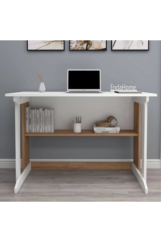 Reyo Home Enda Pillar Kütüphaneli Çalışma Masası 100x56cm Çam-bey Atlantik Çam - Beyaz