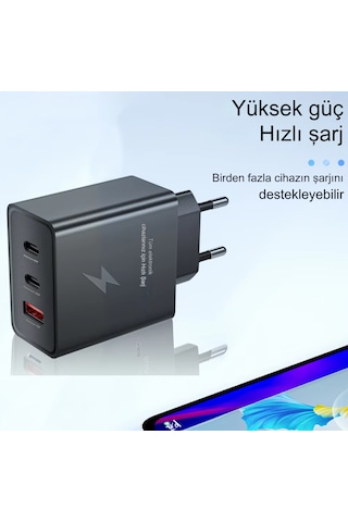 Type C & Type A Hizli Sarj Aleti Uclu 2xtype C- Usb 65w 25w 15w