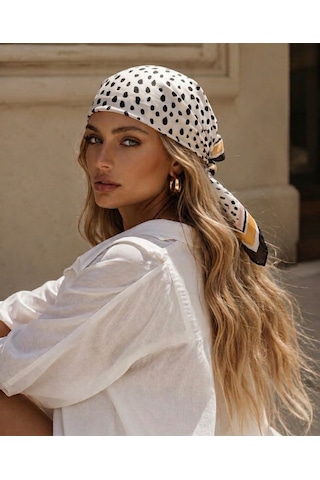 Trend Dokunuş Kadın 70-70 Saten Sarı-siyah Leopar Desenli Fular Bandana Sarı - Siyah