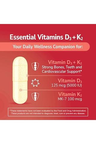Vitamin D3 125 Mcg Plus K2-mk7 100 Mcg 120 Capsules