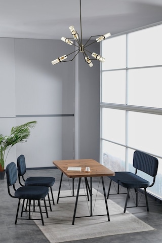 Hayat 70x110 Atlantik Mutfak Masası, Mutfak Masası Takımı, Yemek Masası, 2 Sandalye 1 Bench - Lacivert Krem