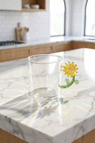 Pureglass Çiçek Kulplu Cam Kupa - 350 Ml Şeffaf