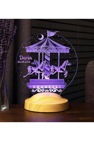 Lamba Isimli Nostaljik Atlı Karınca Çocuk Odası Hediyesi Gece Lambası Carousel Dekoratif Hediye Led Lamba Genel