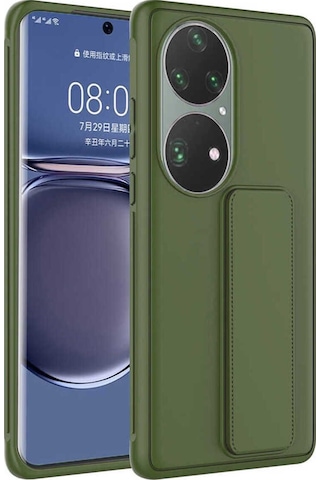 Huawei P50 Pro Kılıf Zore Qstand Kapak Koyu Yeşil