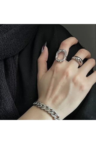 925 Ayar Gümüş Içi Boş Oval Ayarlanabilir Retro Yüzük Ayarlanabilir