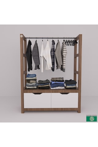 Askılık Çekmeceli Ve Geniş Açık Raflı Yatak Odası Beyaz - Ceviz