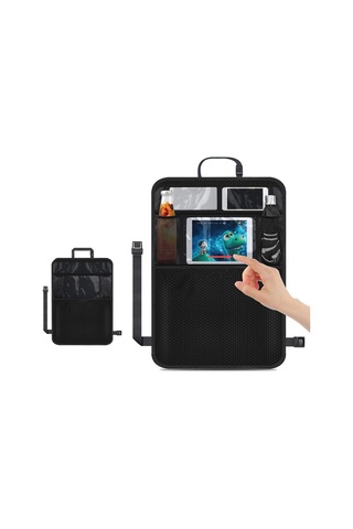 Youtek Araba Arka Koltuk Koruyucu Organizer Çantası - Su Geçirmez Nylon-pvc, 5 Bölmeli, 10.5 İnç Tablet Tutucu, Çocuk Eğlencesi Ve Depolama, Siyah, 1 Adet Siyah
