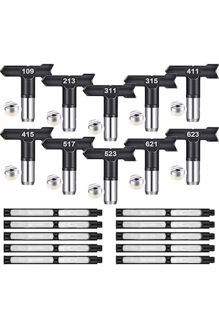 Xurunkeji 10 Adet Sprey Ucu, Havasız Boya Püskürtme Ucu Ve Filtresi, Tersinir Sprey Ucu, Havasız Püskürtme Aksesuarları İçin Boya