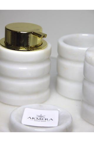 5 Parça Lüks Gold Detaylı %100 Mermer Banyo Seti Beyaz