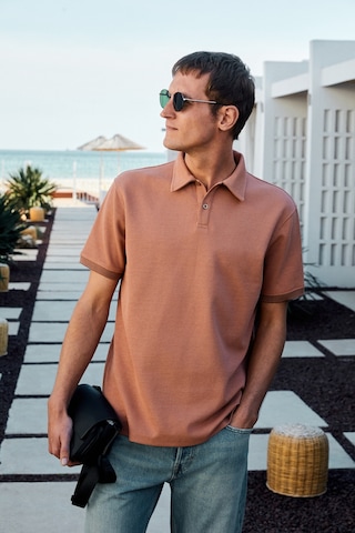 Grimelange Laporte Erkek Dokulu Kumaşlı Slim Fit Kiremit Rengi Polo Yaka T-shirt