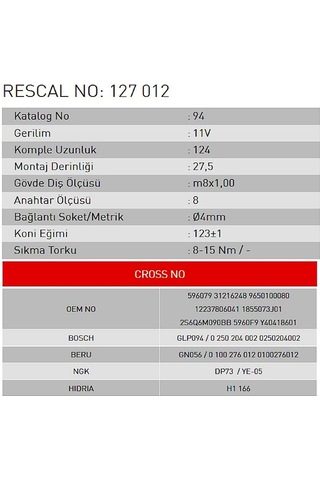 Isıtma Bujisi - Bmw - Mini Cooper - Ford - Peugeot - Citroen - Volvo - Rover - Et127012
