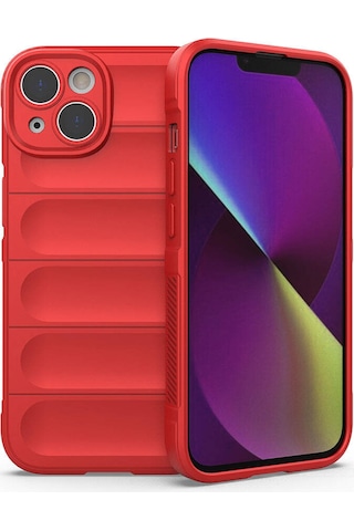 Apple Uyumlu iPhone 14 Kılıf Esnek Tpu Oyuklu Arka Yüzey Tasarımlı Zore Etnik Silikon Kapak Kırmızı
