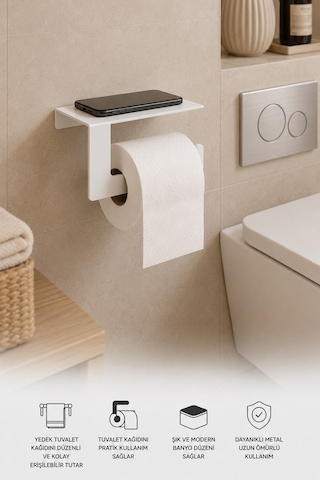 Beyaz Tuvalet Kağıtlığı - Dayanıklı Banyo & Tuvalet Düzenleyici