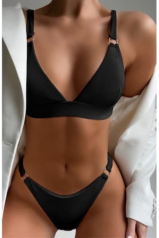 Ezra Siyah Halka Detaylı Alt Üst Bikini Takım