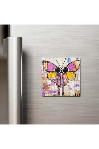 Butterfly - Kelebek - Güneş Gözlüklü Style - Buzdolap Magneti - 9x9 Cm