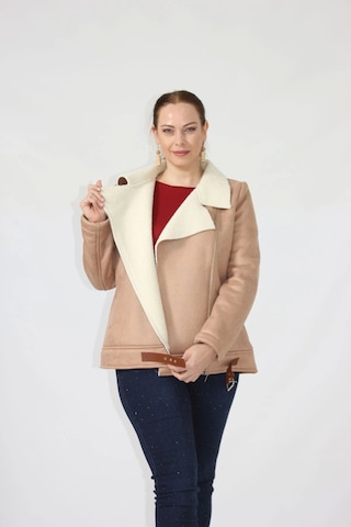 Moda Berray 3263 Kısa Içi Kürklü Eteği Kemer Detaylı Kaban Vizon Kahverengi