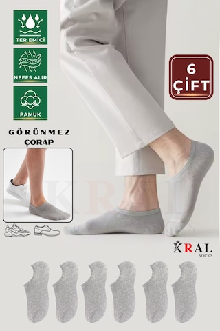 Kral Socks Unisex 6 Çift Sneakers Pamuklu Terletmez Çorap Gri