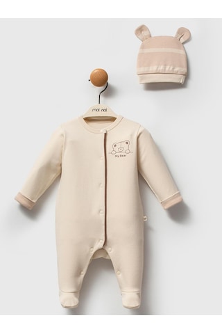 Moi Noi Baby Moi Noi 2li Şapkalı Baskılı Tulum - Kahverengi