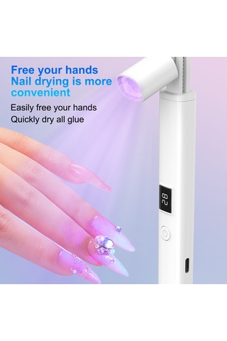 Samdoo Beyaz Geleneksel Tırnak Lambası, Telefon Tutucu Tabanlı, 180mah Pil, 45/60s Zamanlama, Led Ekran, Genişletilebilir Ve Katlanabilir Kafa Beyaz