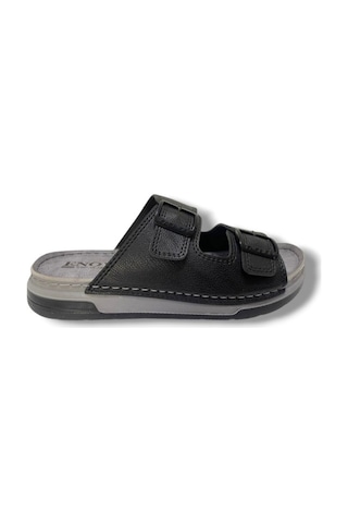 M253-0202-25 Deri Anatomik Soft Çift Bant Erkek Terlik Siyah