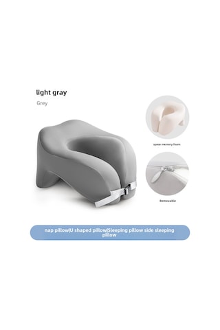 Mufunye Ofis Okul Yorgunluk Allevi Memory Foam Boyun Desteği U-kalıp Mavi 28x24x17cm Uyku Yastığı Açık Gri