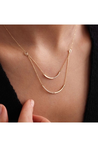 Sembol Gold Altın Çubuk Kolye Çift Zincir T12763