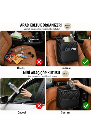 Microcase Universal Araba Koltuğu Arka Organizeri Asılabilir Çöp Kovası Al5653