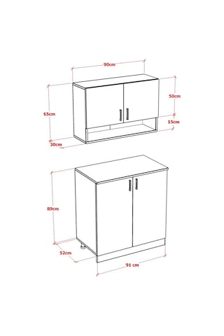 Pine Mutfak Dolabı Alt Üst Modül 90 Cm Tezgah Dahil Beyaz