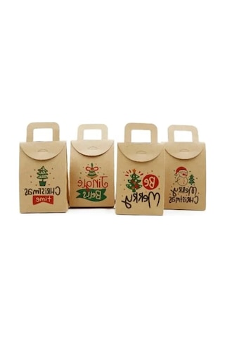 10x15 Cm Noel Ve Yılbaşı Temalı Kraft Hediye Kutusu Seti - 4 Adet