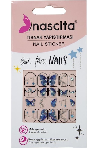 Nascita Tırnak Üstü Sticker Mavi Kelebek Temalı