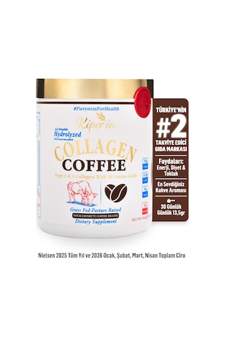 Kiperin Coffee Collagen Kahveli Çift Hidrolize %100 Saf Ve Doğal Toz Kolajen Peptitler 30 Günlük