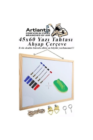 Duvara Monte Beyaz Yazı Tahtası 45x60 Cm 1 Adet Yazı Tahta Kalemi Ve Silgisi Laminant Yazı Tahtası Ahşap Çerçeve Genel