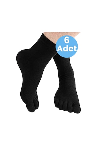 Tezzgelsin Unisex 6'lı Bambu Çorabı Parmak Çorap 36-44 Numara Siyah