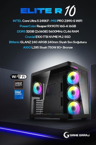 Game Garaj ELITE-R10 Ultra 5 245KF RX9070 32 GB 1 TB SSD Free Dos Oem Paket Masaüstü Oyuncu Bilgisayarı