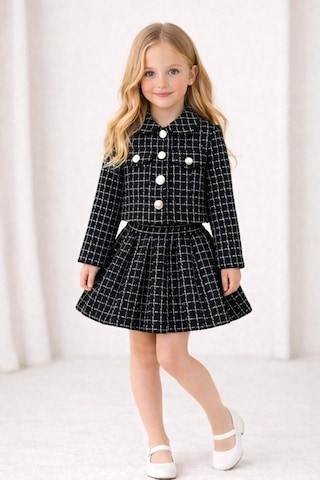 My Kids Wear Kız Çocuk Ekose Ceket Etek Takım Şık Kombin 12643 Siyah - Beyaz