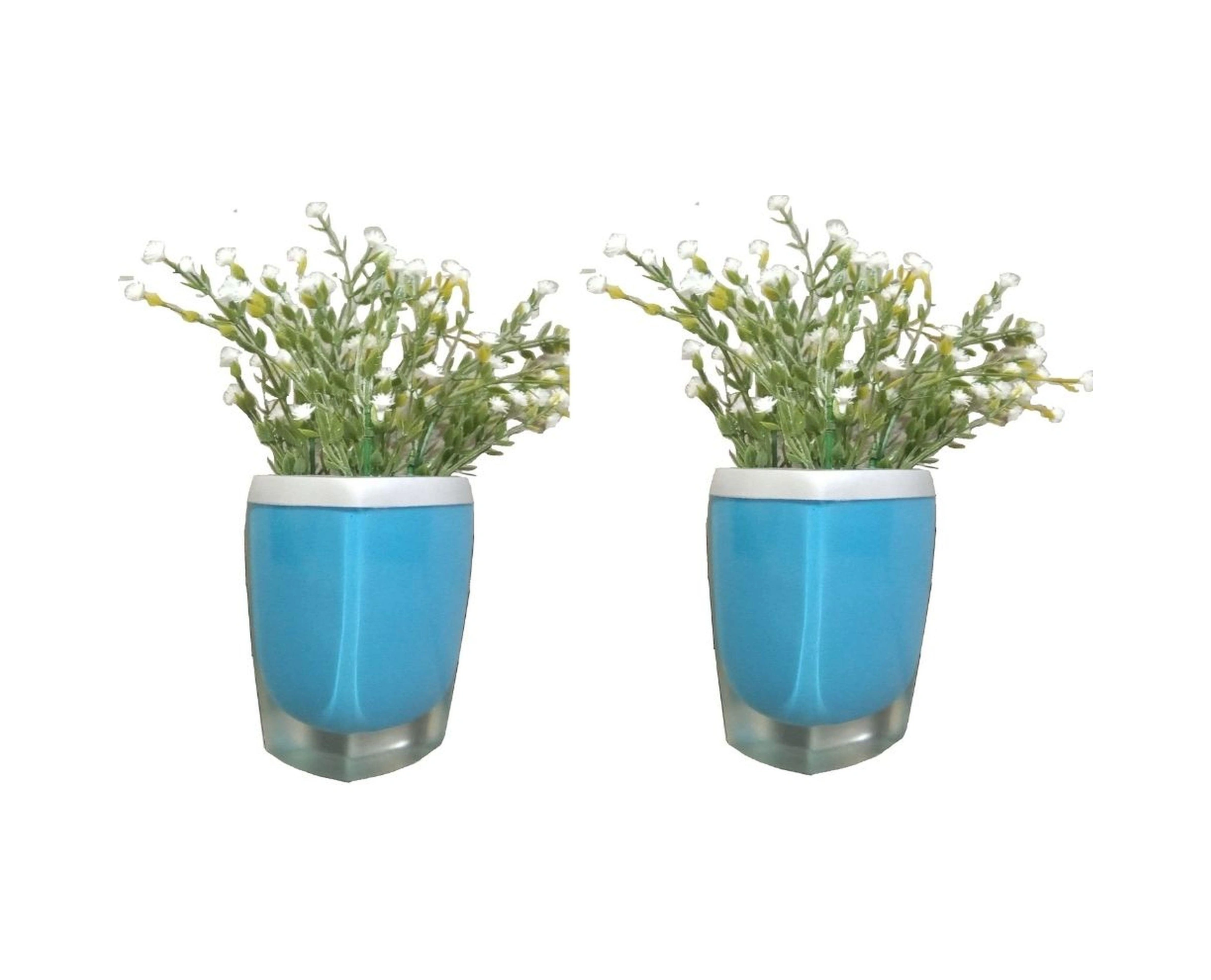 2 Adet Vazo Dahil,vazoda Çiçek,beyaz Yapay Çiçek,vazo Dekoratif Gri Mavi Poliresin 8x4x16cm Çok Renkli