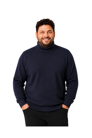 Battalmoda Erkek Büyük Beden Lacivert Tam Balıkçı Pamuklu Kazak 3xl-4xl-5xl-6xl