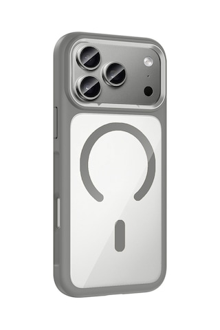 Apple Uyumlu iPhone 17 Pro Max - Apple Uyumlu iPhone 18 Pro Max Uyumlu Kılıf M-safe Şarj Özellikli Metal Kamera Çerçeveli Tiko Kapak Gri