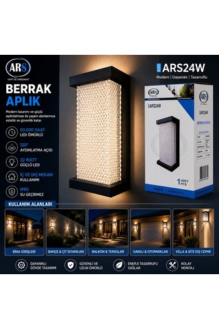 Ip66 50.000 Saat Led Ömrü 22w Berrak Led Aplik Duvar Lambası Ars-348954 5047 Altın - Beyaz