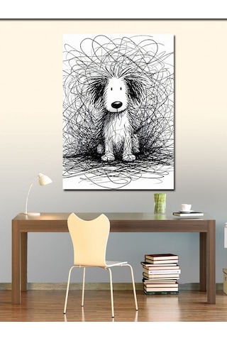 Kanvas Tablo Sevimli Köpek Karakalem 70cmx100cm