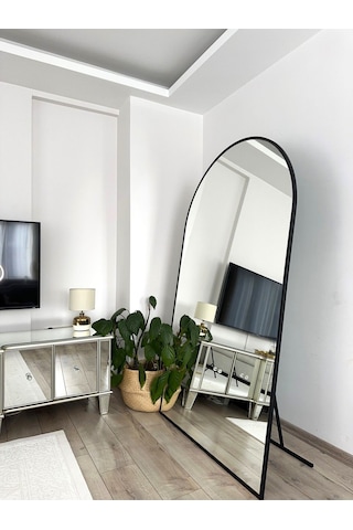 Effe Siyah Metal Çerçeveli 180x100 Cm Ayaklı Oval Boy Aynası