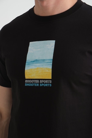 Shooter Sportwear Shooter Erkek T-shirt %100 Pamuk Minimalist Tasarım Regular Kalıp Baskılı Siyah